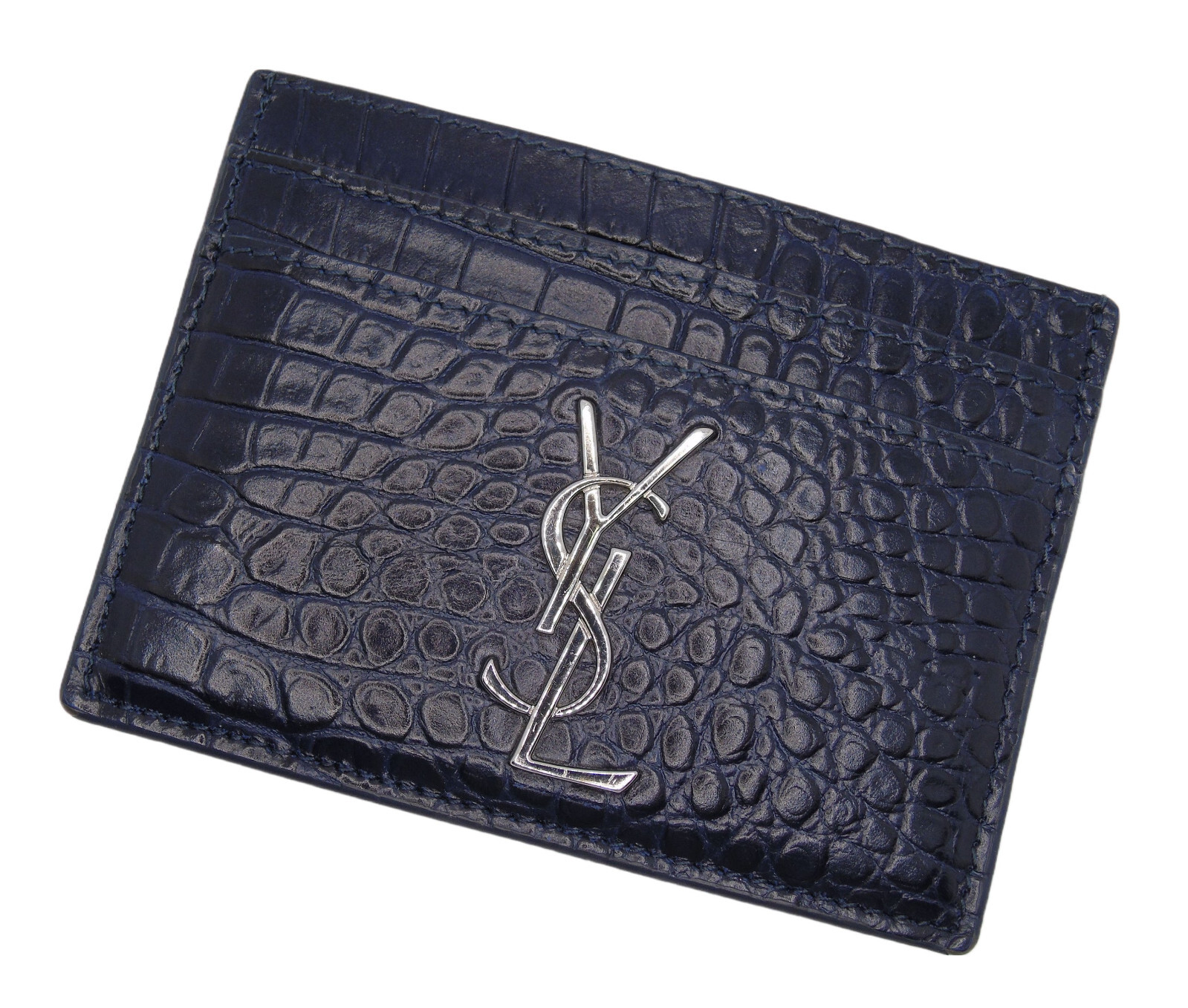 ysl monogram croc embossed leather card case black