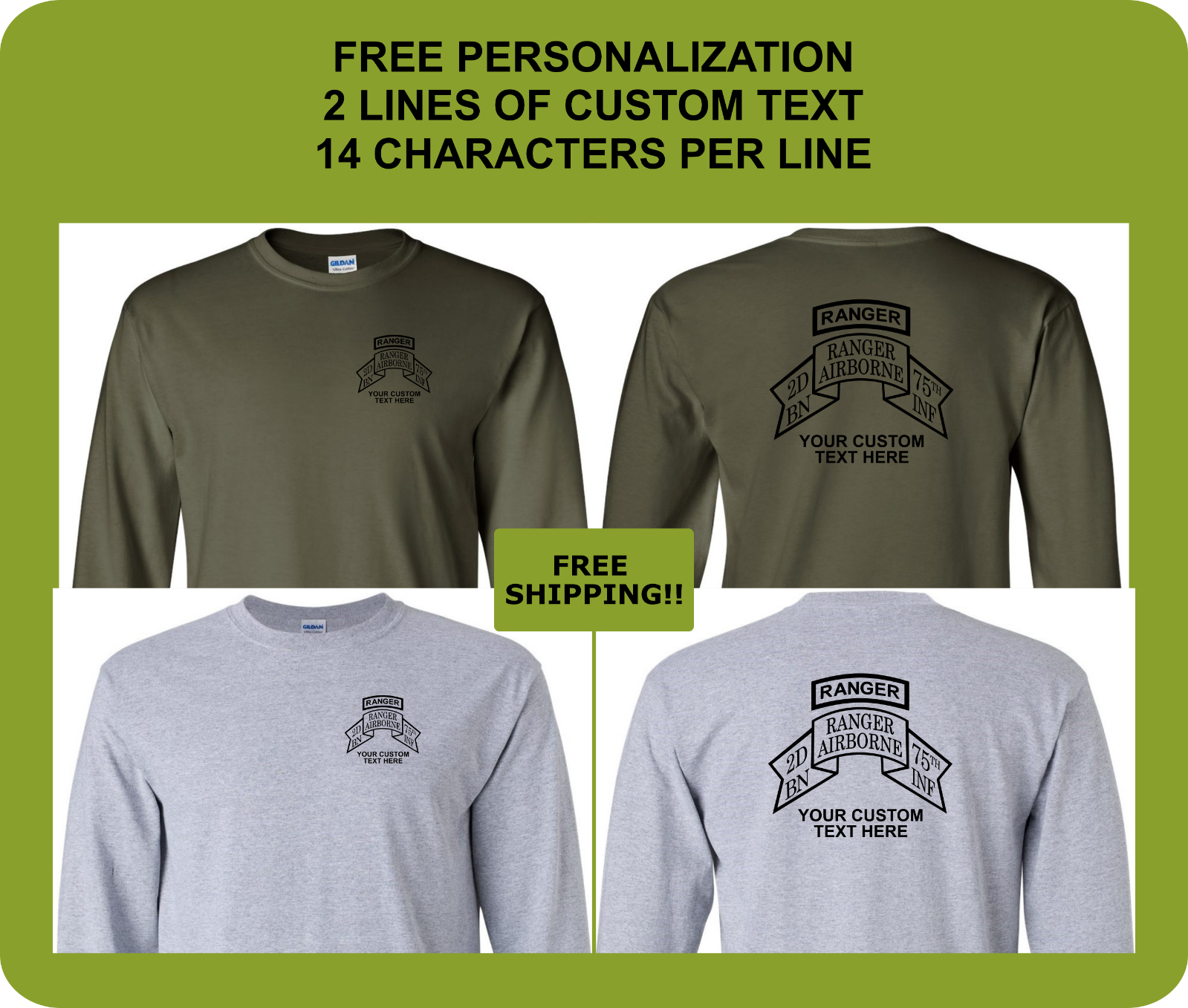 2nd Ranger Battalion Shirt, ARMY Ranger shirt, 75th Ranger