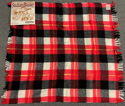 Vintage 50'' NEW BIEDERLACK Italy Red Plaid Soft Acrylic Stadium Blanket Throw