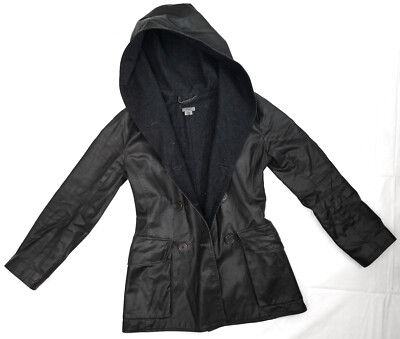 M0851 Boutique Raincoat Womens Size 2 Charcoal Black Rubberized Cotton and Wool