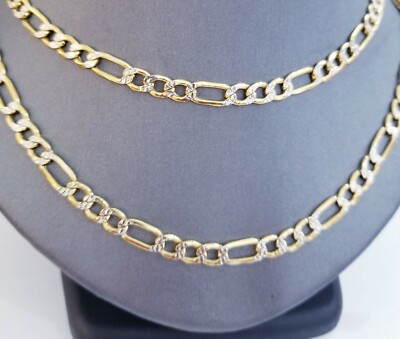 Pre-owned Globalwatches10 Real 10k Gold Figaro Link Chain Necklace 6mm Diamond Cut 26" Men Authentic Gold