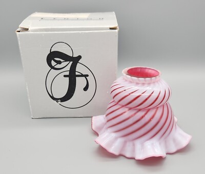 Fenton Cranberry Glass Swirl Lampshade 2 1/4'' (75069) New w/ Open Box! Rare Find