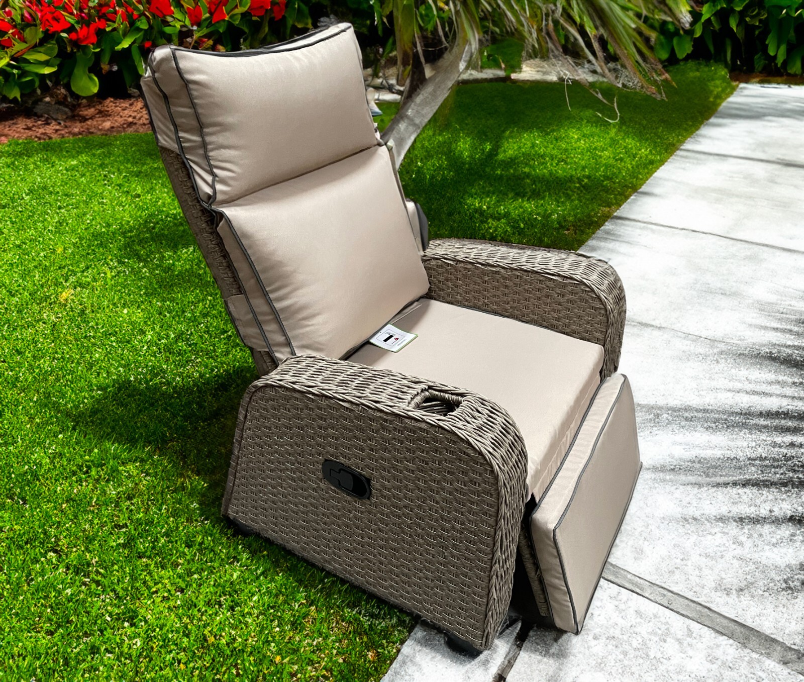 RATTAN RECLINER WICKER GARDEN OUTDOOR SUN LOUNGER LAZYBOY FURNITURE PATIO GREY