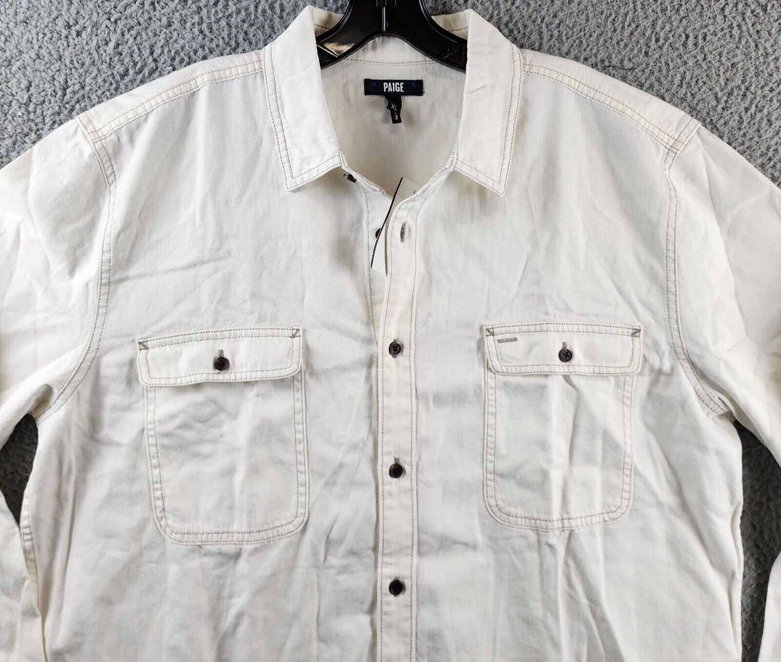 PAIGE Martin Long Sleeve Button Front Shirt Men's XL Warm Moonlight Collared - Picture 4 of 13