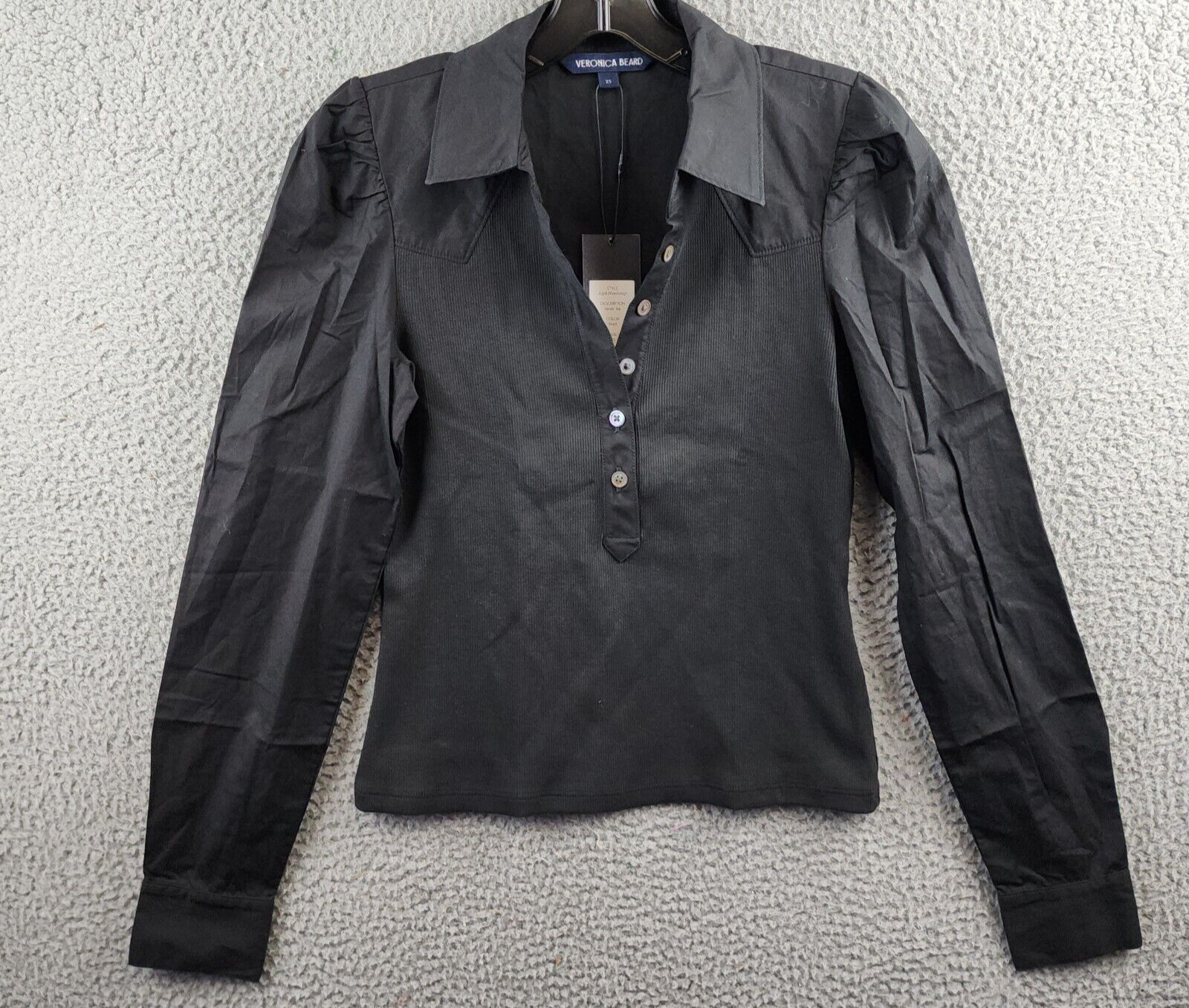 Veronica Beard Hania Collared Top Women's XS Black Collared Button Front L/S - Picture 2 of 14