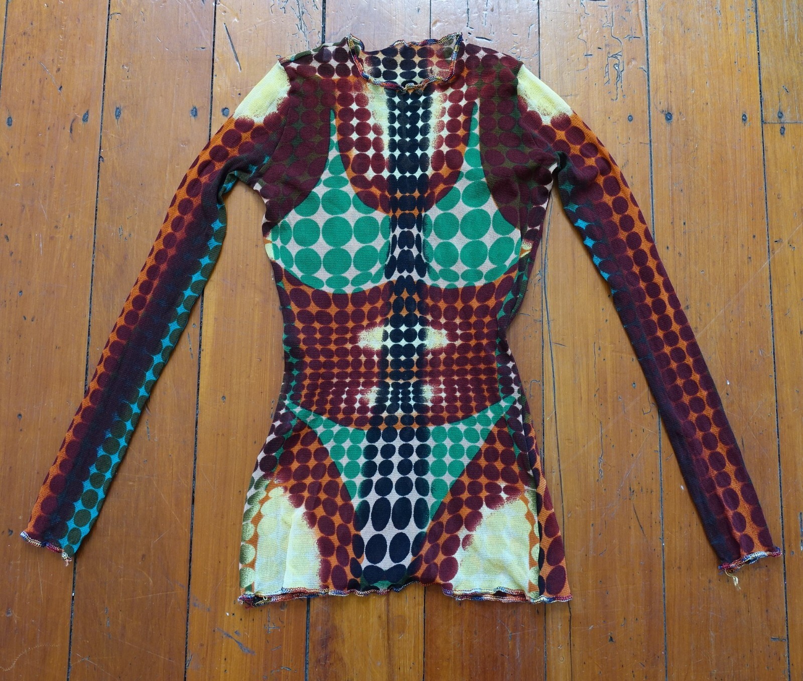 95AW JEAN PAUL GAULTIER / VIRTUAL REALITY MESH LONGSLEEVE / 90's アーカイブ パワーネット ジャンポールゴルチエ ジャンポールゴルチェ Rare Jean Paul Gaultier F⁄W 1995 Runway Iconic Cyber Dots Sheer Top