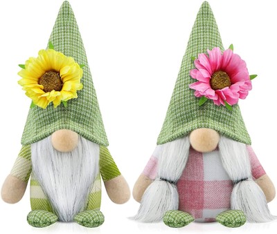 Godeufe Set of 2 Spring Gnomes Plush Easter Sunflowers Decorations Gift Handm...