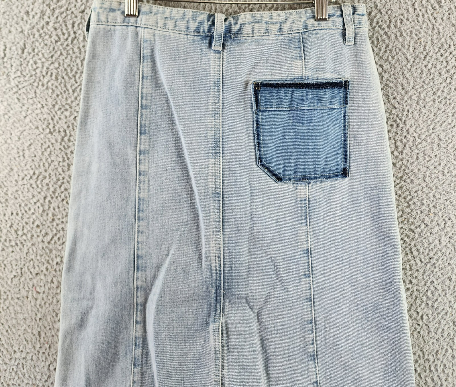 Gracia Straight Cut Midi Denim Skirt Women's L Blue Side Pockets Button Zip - Picture 16 of 17