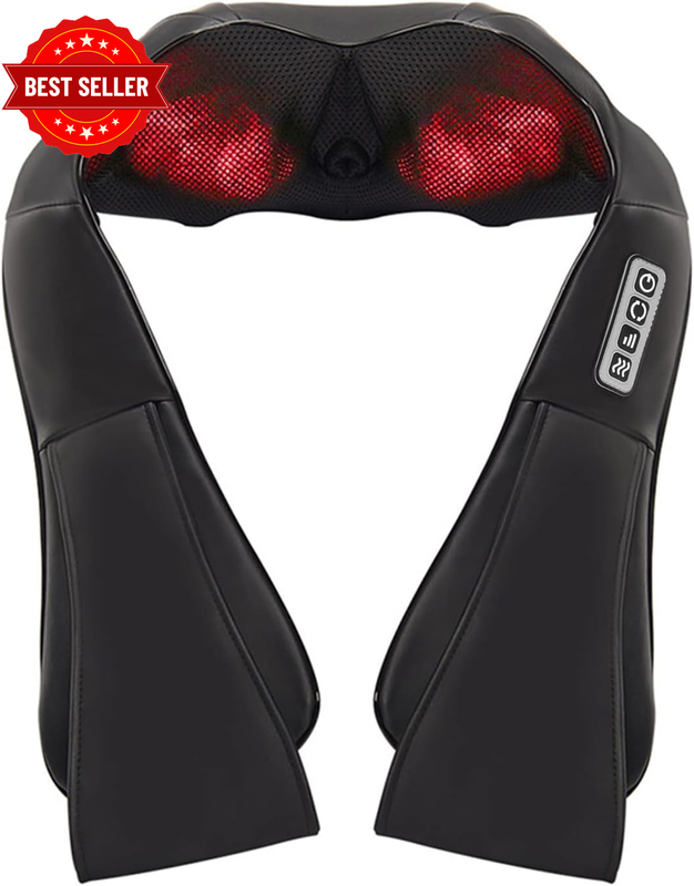 Neck Back Massager with Heat, Deep Tissue Shiatsu Kneading Electric Massager for