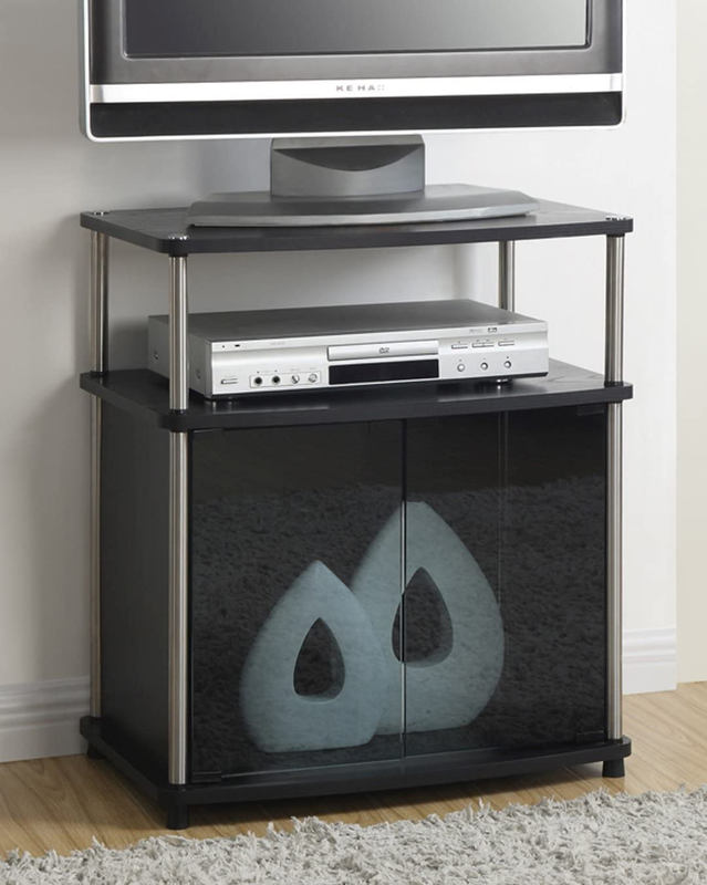 With Black Glass Cabinet, Black, 23.75 X 15.75 X 26.75