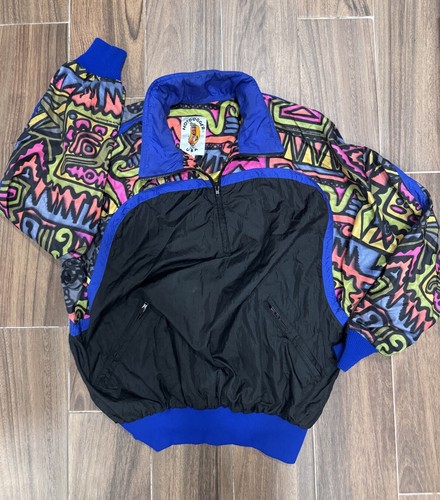 トップス 90s 00s normcore velour jersey jacket 80s Vintage Eunice M Windbreaker Jacket Women's Multi Color