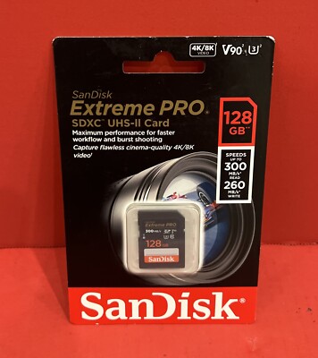 SanDisk 128GB Extreme PRO SD SDXC Card 300MB/s Class 10 UHS-II U3 4K Brand New