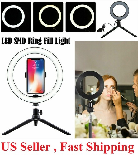 8" LED Ring Light with Tripod Stand & Phone Holder Dimmable Desk makeup Kit us 