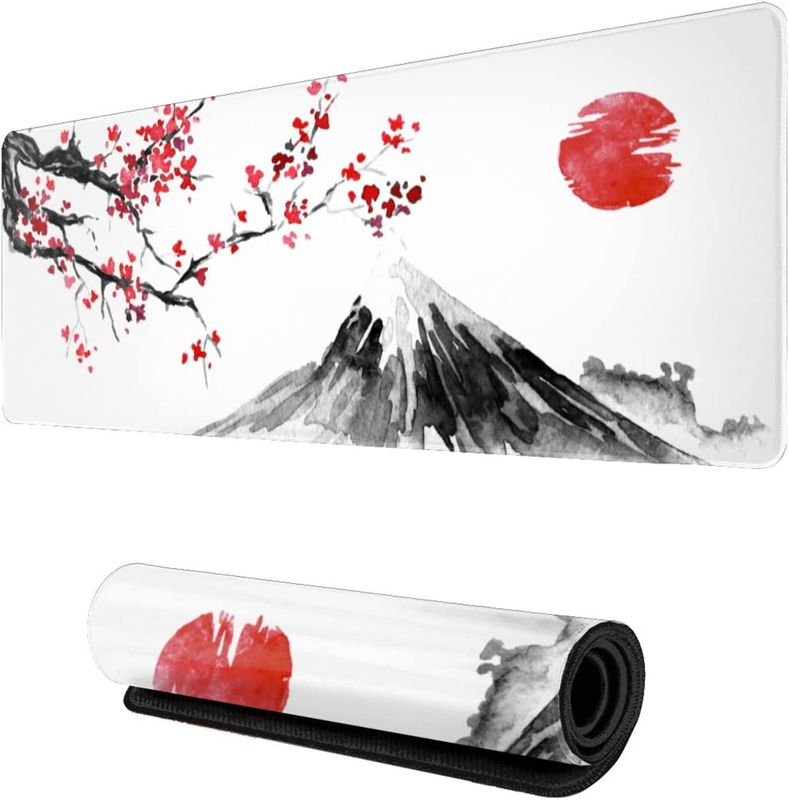 Japanese Cherry Blossom Gaming Mouse Pad XL, Extended Large White Full Desk Mous