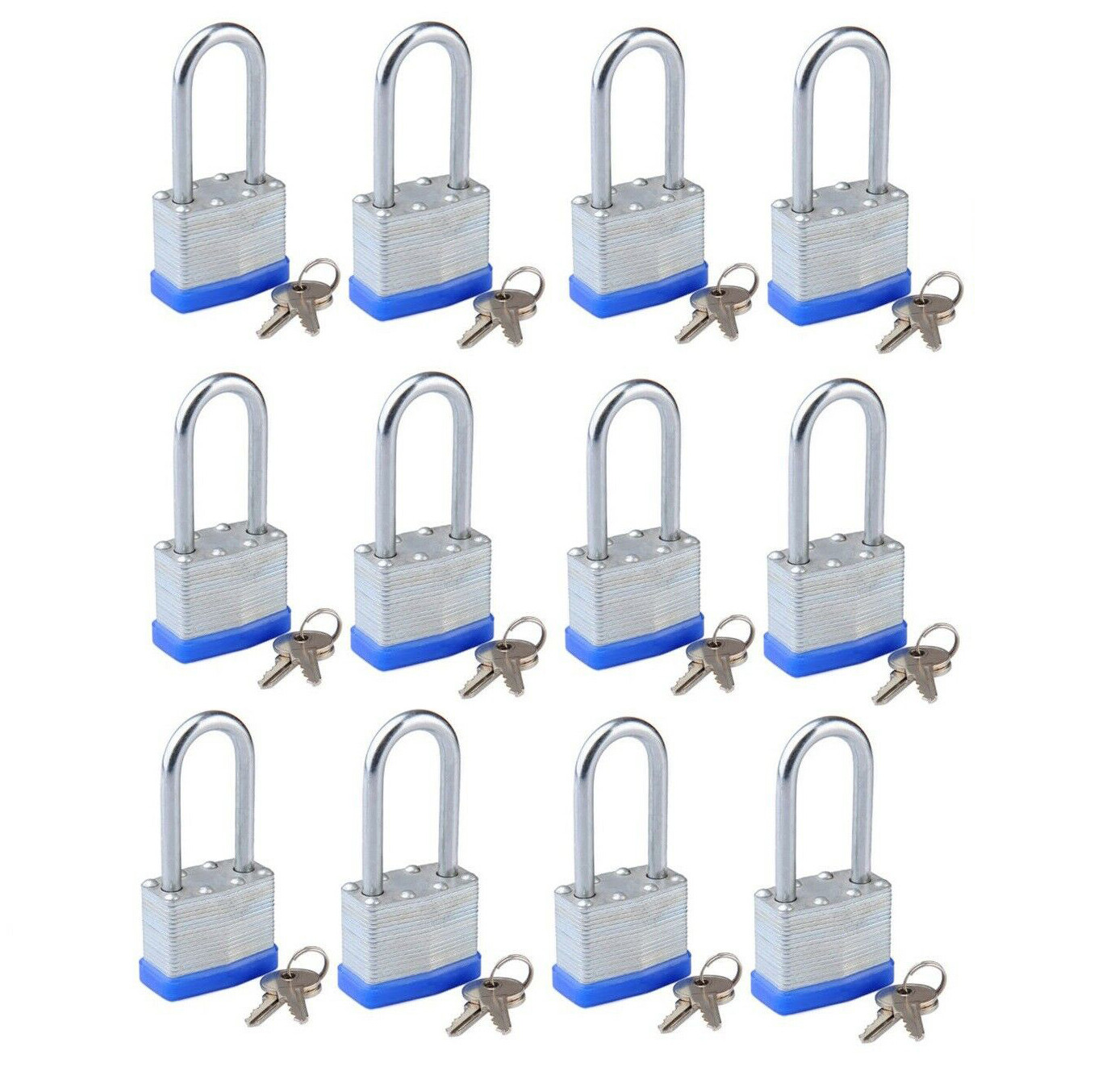 Lot of 12 Piece 40mm Laminated Pad Locks Keyed the Same Alike Long