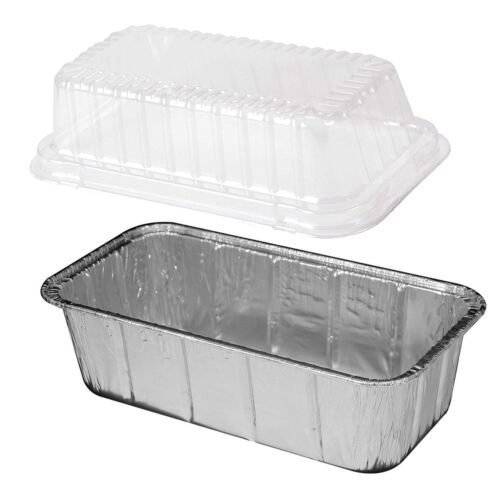 2 lb. Disposable Aluminum Foil Loaf / Bread Pan w/Clear High Dome Lid 100 Sets 