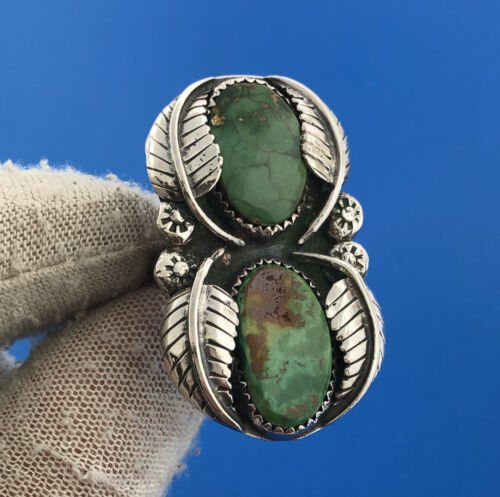 Heaviest Native American Navajo Green Turquoise Sterling Silver Ring Heaviest Native American Navajo Green Turquoise Sterling Silver Ring