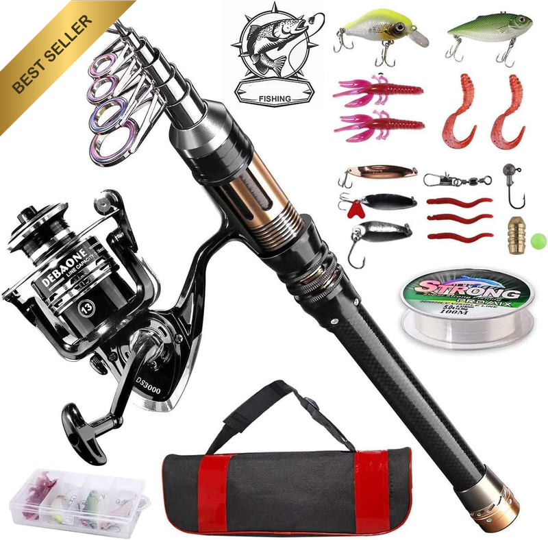 Fishing Rod Kit, Telescopic Fishing Pole and Reel Combo Full Kit with Line Lures