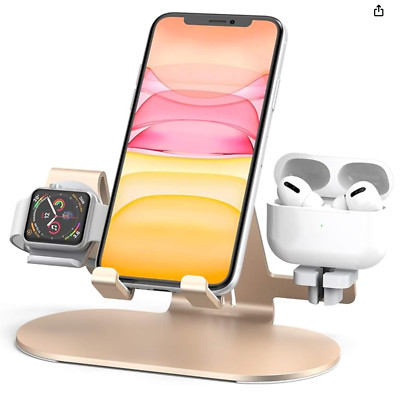 Multi-function Apple Watch/AirPods/iPhone 3 in 1 Phone Charging Station Gold