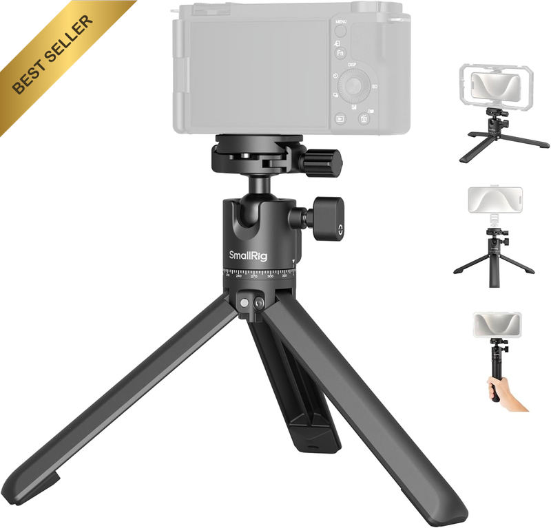 Portable Mini Desktop Tripod, Aluminum Alloy Compact Small Tabletop Tripod with