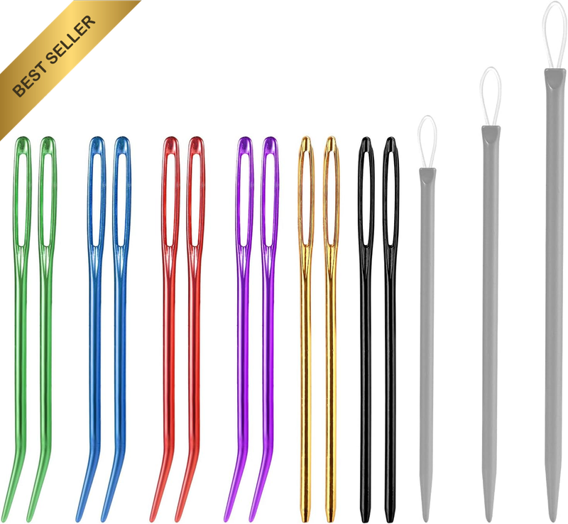 15Pcs Large Eye Sewing Needles Set, Metal Big Eye Yarn Hand Sewing & Bent Tapest
