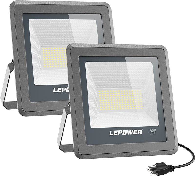 100W LED Flood Light, 10000Lm Work Light with Plug, Equiv 500W Halogen, 6000K Wh