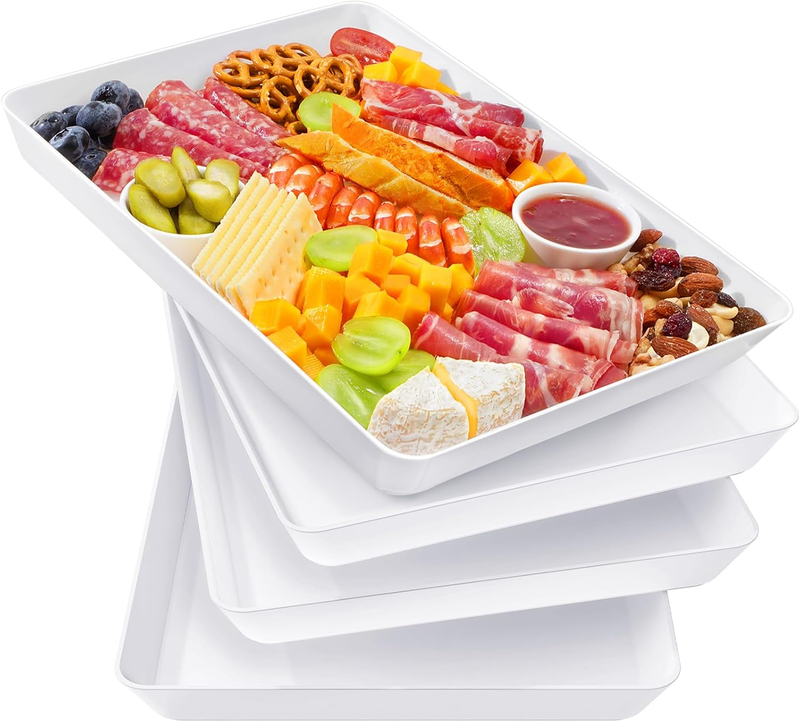 Lifewit Plastic Serving Tray, White Serving Platters for Party Food, BPA Free, T