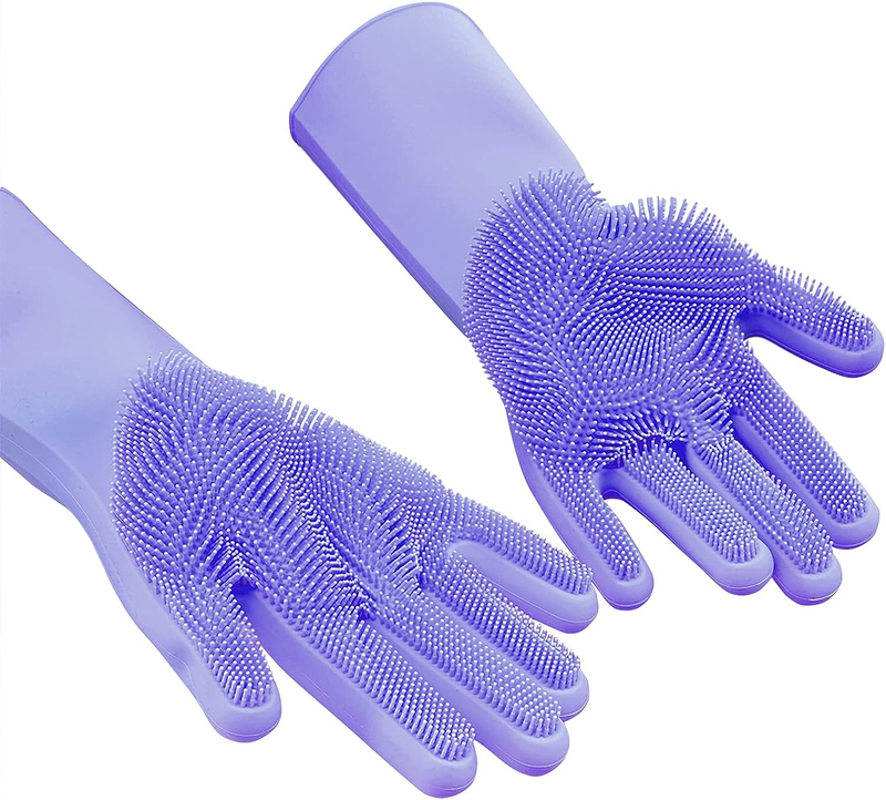 Magic Dish Washing Gloves with Scrubber, Silicone Reusable Cleaning Gloves, Heat