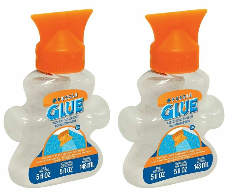 2-Pack MasterPieces Puzzle Glue Jigsaw Shaped Bottle, Spreader Included, 5 fl oz