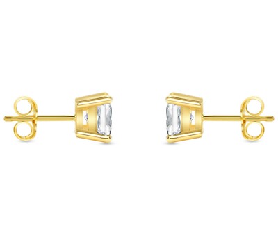 Pre-owned Shine Brite With A Diamond 2.5 Ct Princess Cut Earrings Studs Real Solid 14k Yellow Gold Push Back Basket In White/colorless