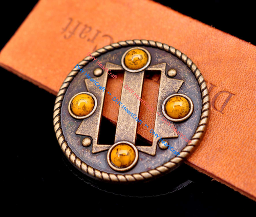 10X Brass Western Rope Side Turquoise Leathercraft Saddles Slotted Concho 1-1/2"