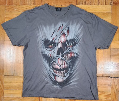 Spiral Direct Stitched Up Skull Horror Tshirt Men XXL Gray Double Sided Graphic 