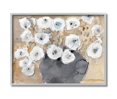 Abstract White Blossom Bouquet Neutral Brown, Design by Samuel Dixon Grey Fra...
