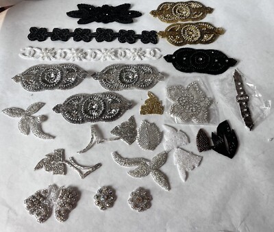 beaded and rhinestone Sewing applique Lot 24 Pcs