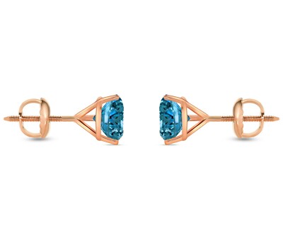 Pre-owned Shine Brite With A Diamond 2.50 Ct Round Cut Blue Earrings Studs Solid 14k Rose Gold Screw Back Martini In Pink