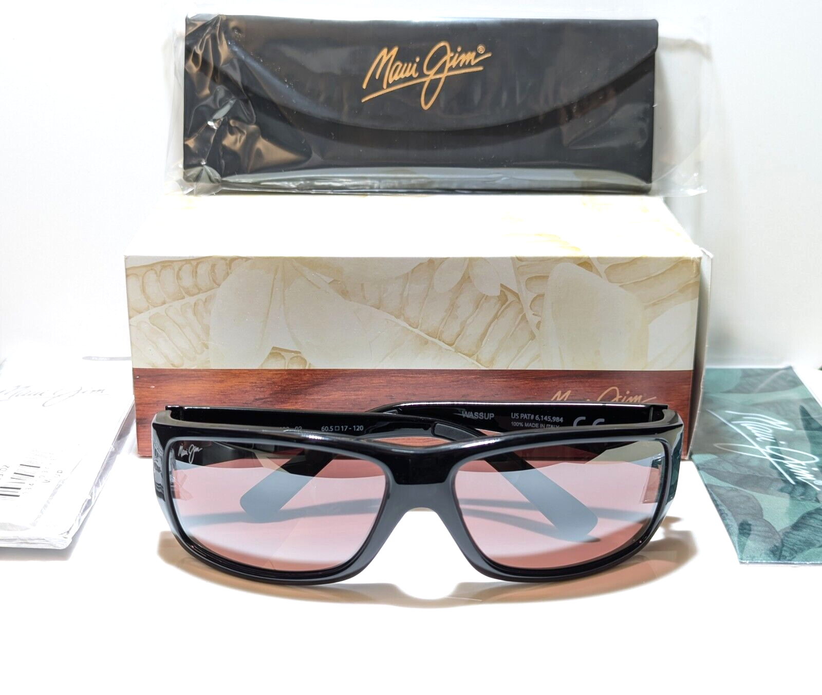 Pre-owned Maui Jim Wassup Black Sport Wrap / Maui Rose Polarized Lens Sunglass R123-02 In Pink