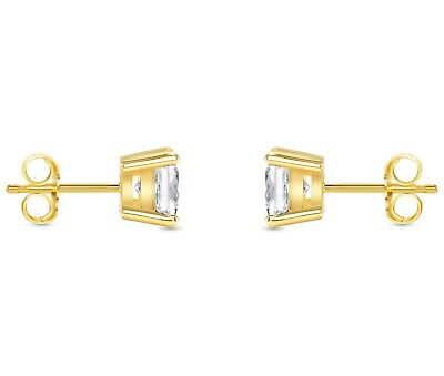 Pre-owned Shine Brite With A Diamond 2.25 Ct Princess Cut Earrings Studs Solid 14k Yellow Gold Push Back Basket In White/colorless