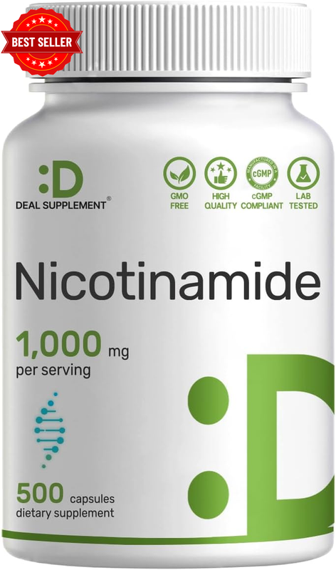 Vitamin B3 Nicotinamide 1,000Mg per Serving – 500 Capsules, Flush Free Niacin, E