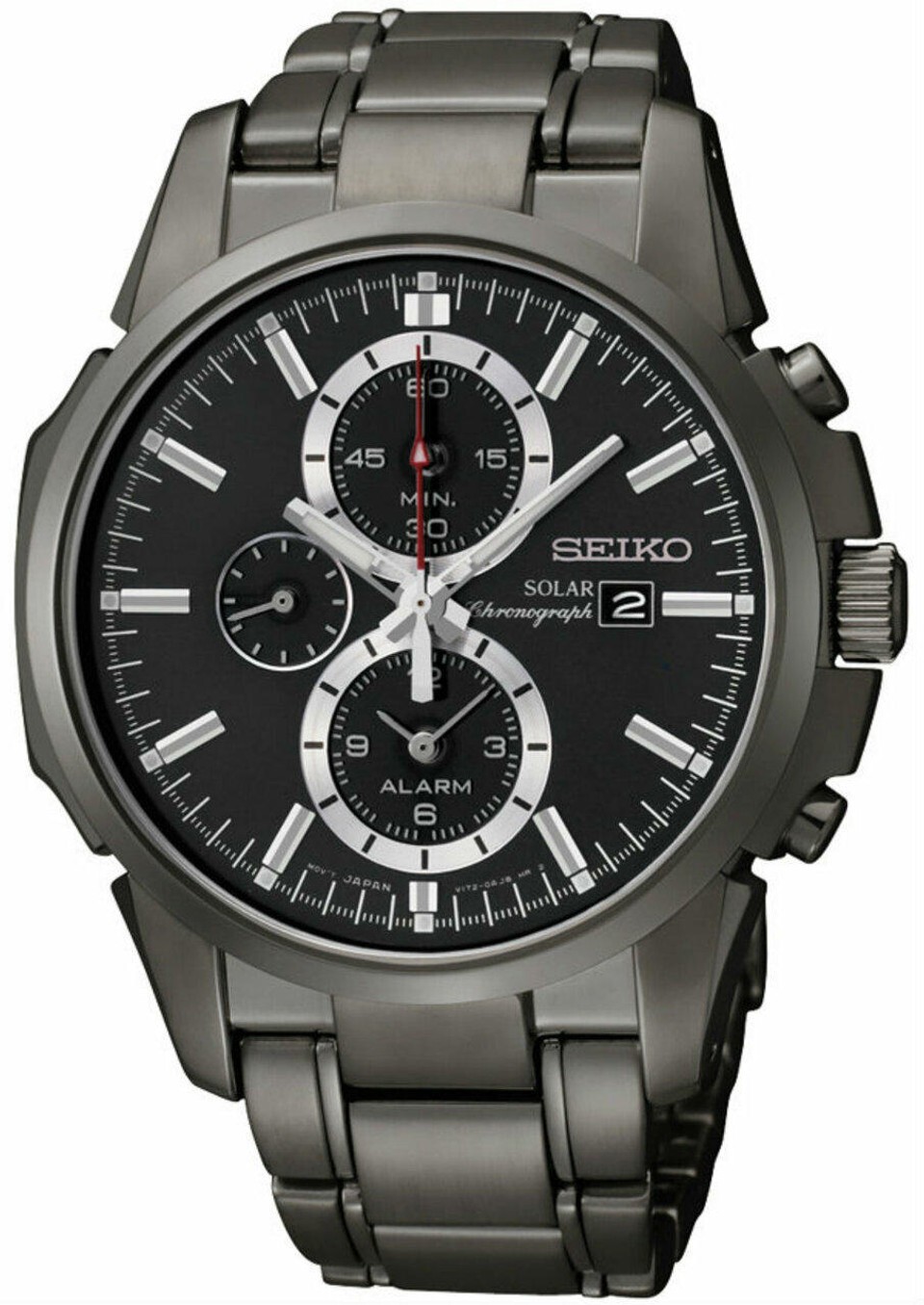 SEIKO Solar Core Chronograph Alarm Men's Black Ion Steel Watch