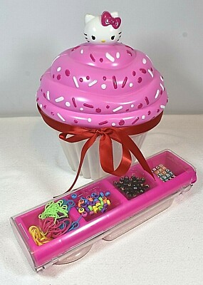 Hello Kitty Craft Kit Jewelry Making Set w/ Bead Party Cupcake Shaped Storage