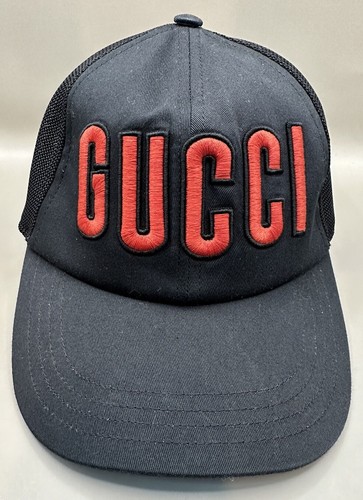 Gucci Baseball Hat With Gucci Patch Black & Red Size M (58cm