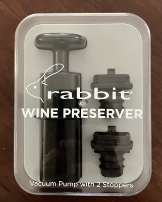 Rabbit Wine Preserver Vacuum Pump With 2 Bottle Stoppers black
