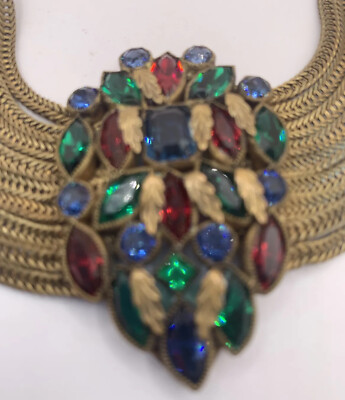 Vintage Early Unsigned Hobe Style Jeweled Multistrand chain Bracelet Gold Tone