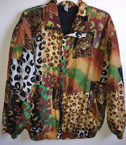 ジャケット・アウター MM22 ITALYMODE LEOPARD DEERSKIN JACKET Vintage CoAco Leopard animal Print Silk Bomber jacket M 80s