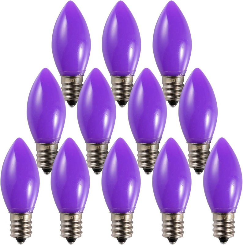 12 Pack C9 Purple Light Bulb Ceramic Incandescent 7 Watt E17 Intermediate Base