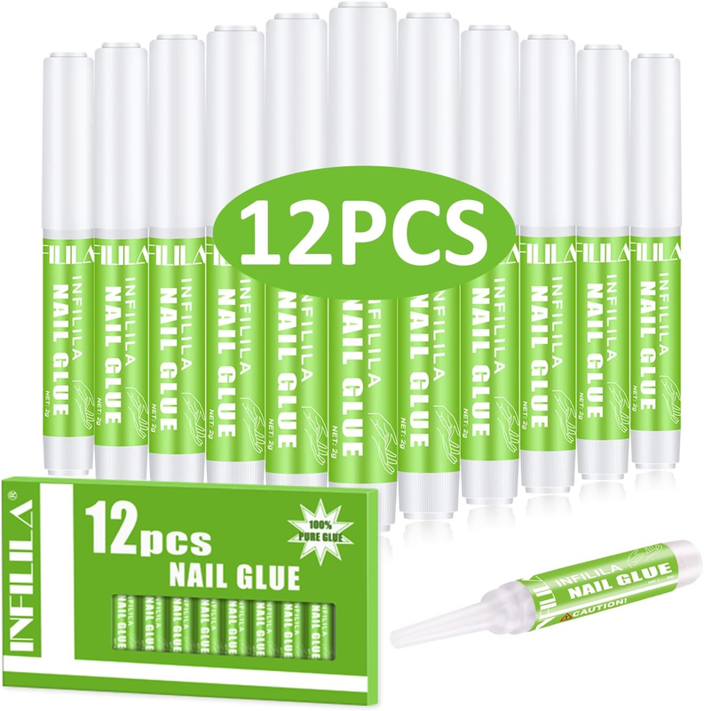 Nail Glue, Super Strong Nail Glue for Press on Nails, 12PCS Professional Long La
