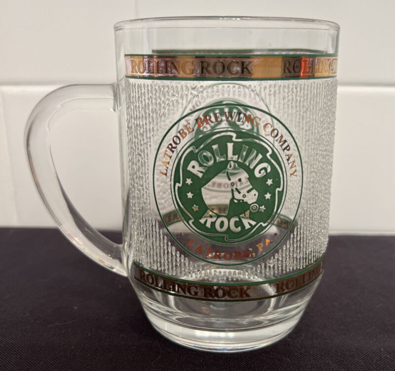 Vintage Advertising Rolling Rock Beer Glass Mug Latrobe Pa made in France