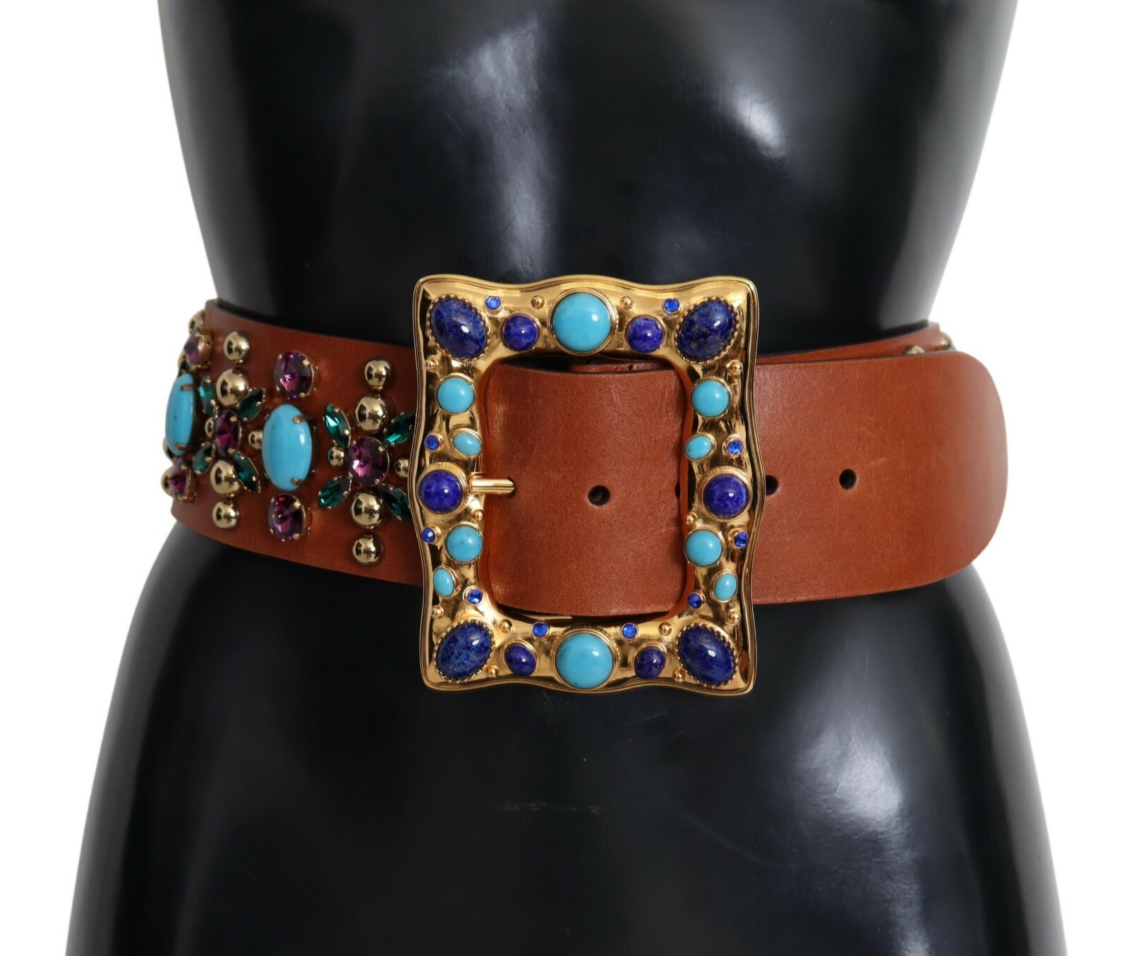 

DOLCE - GABBANA Ремень кожаный, коричневая пряжка с кристаллами и золотом s. 80 см /  дюйма Рекомендуемая розничная цена 1800 долларов США, Коричневый