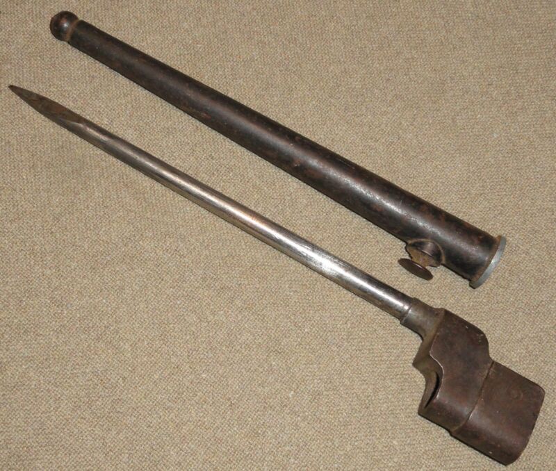 WWII English Spike Bayonet With Metal Scabbard w/ Markings