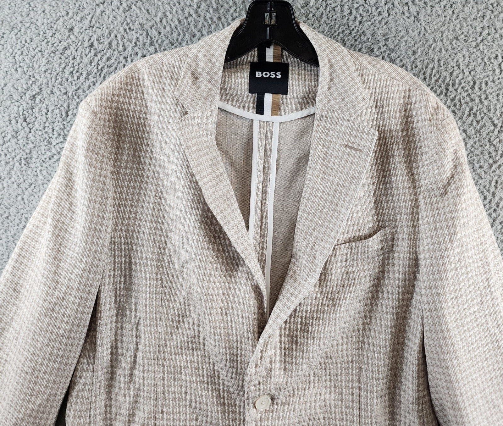 BOSS Houndstooth Jersey Soft Construction Slim Fit Sport Coat Men's 42R Beige - Picture 4 of 17